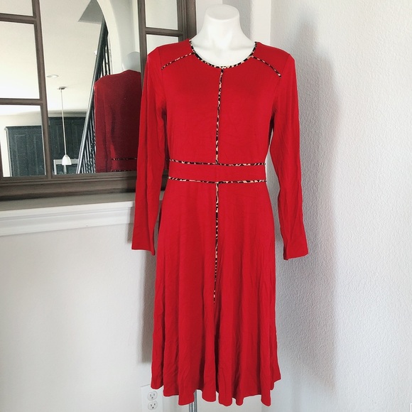 Cupio RED Crepe Long Sleeve Midi Dress, Size L New w/Tag - Picture 5 of 11